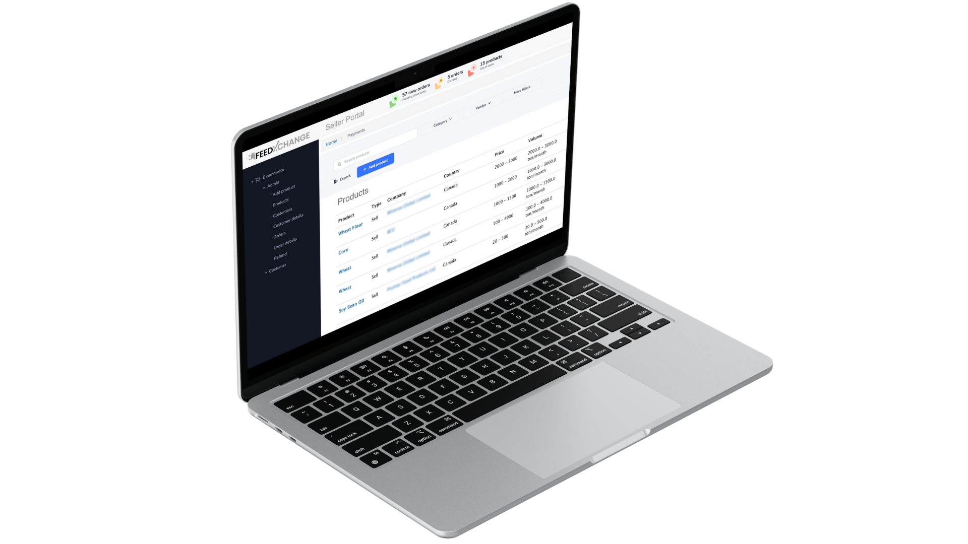 Laptop showing FeedXchange dashboard interface